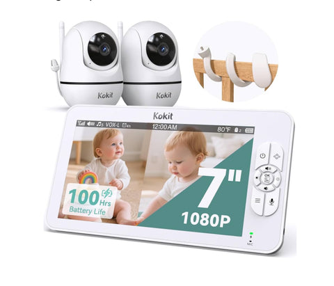 Kokit KK70-2 7" 1080P Split-Screen Baby Monitor with 2 Cameras